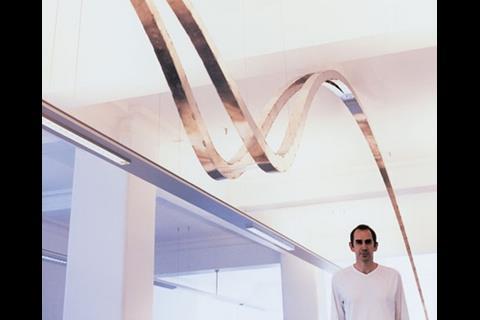 Chris Wise, standing beneath his design for the Northbank footbridge in Stockton-on-Tees